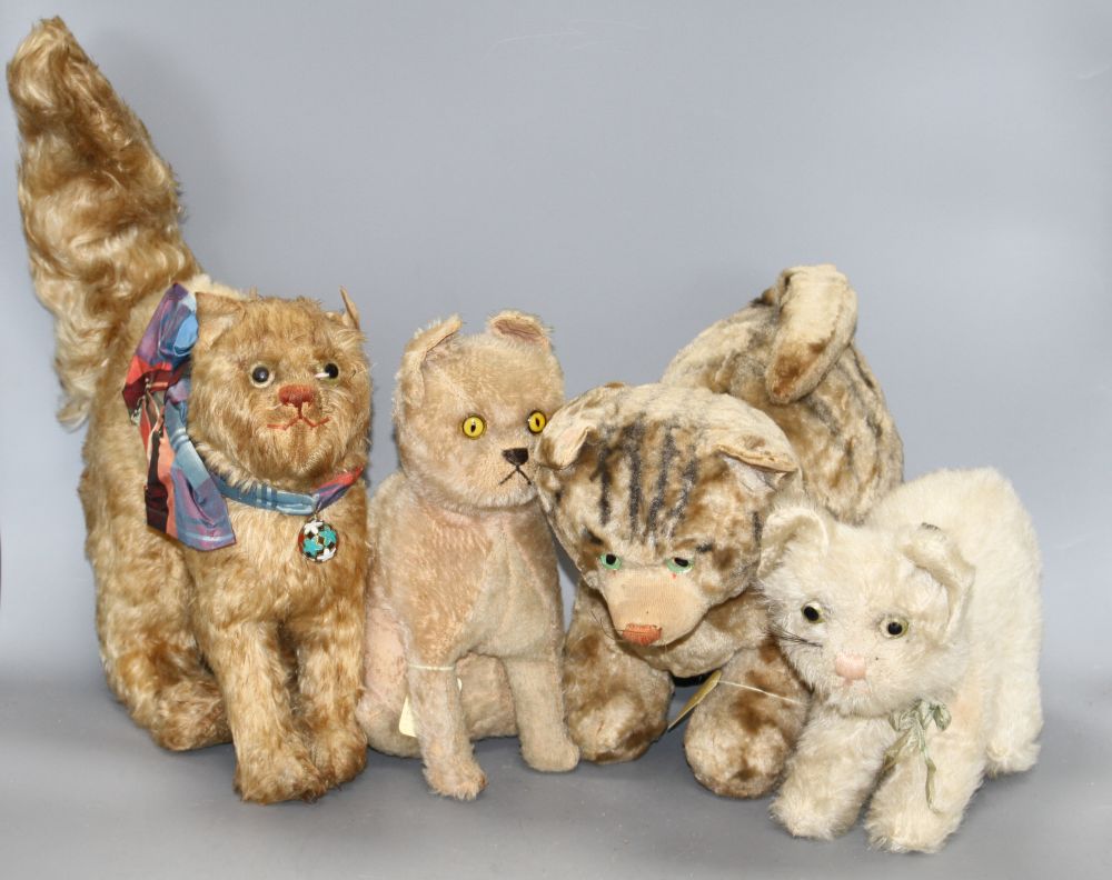 Four large vintage plush soft toy cats